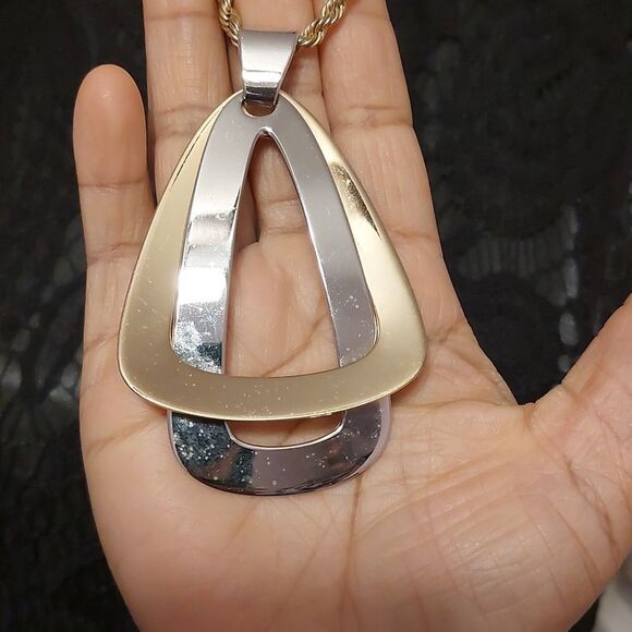 Vintage Napier Gold Chrome Oversized Pendant on Thick Gold Tone Rope Chain